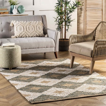 Nuloom Hand Braided Marla Denim And Jute Diamonds Area Rug 4ft x 6ft ASDR02D-406